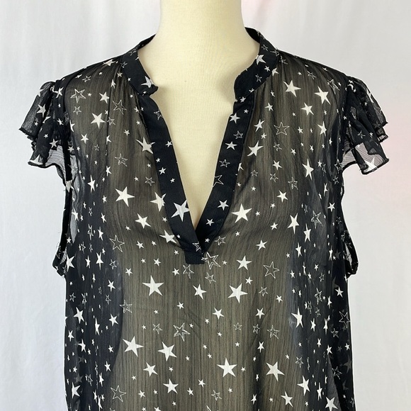 No Boundaries Black Sheer Top w/Stars, Cap Sleeves & Hi-Lo Hem- Size XXL (19) Jr - Picture 2 of 15